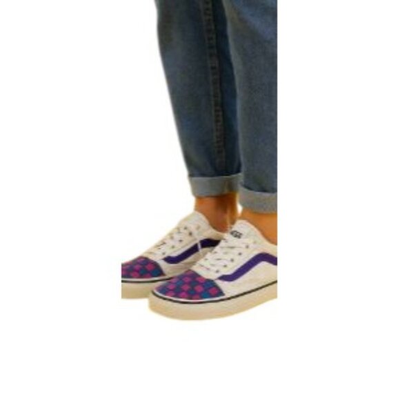 Vans Off the Wall Size 7 Checkered Design Canvas Shoes Pink Blue Purple Tennis - Picture 9 of 14